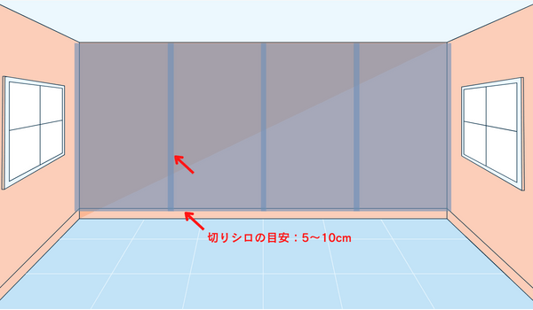 壁紙の切りシロの部分の目安は、5〜10cm程度にしましょう。